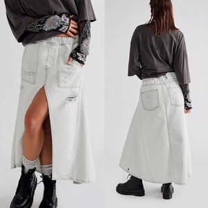Free People Denim Midi Maxi Skirt